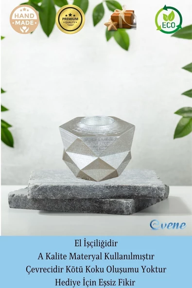 Evene Gümüş Mumluk Şamdan Tealight Ve Ince Mum Uyumlu Prizma Model - 8