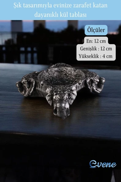 Evene Küllük Gümüş Eskitme Kül Tablası Dekoratif Küllük Model 6 - Resim 2