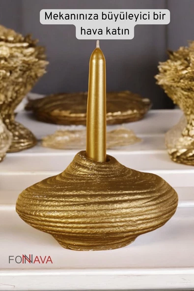 Fonnava Şamdan Mumluk Dekoratif Mumluk Tealight Mumluk Altın Renk Model 42 - Resim 2