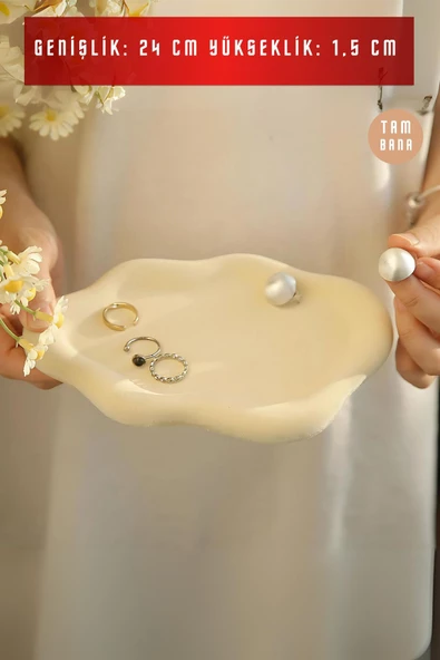 tambana Fildişi Sunumluk Takı Tabağı Dekoratif Tepsi Obje Ev Dekorasyon Model 18 - Resim 3