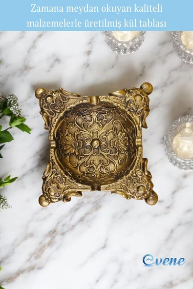 Evene Küllük Altın Eskitme Kül Tablası Dekoratif Küllük Model 6 - Resim 4