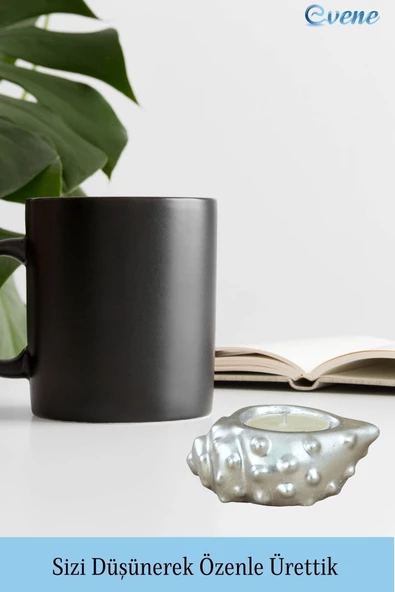 Evene Gümüş Mumluk Şamdan Tealight Mum Uyumlu Deniz Kabuğu Model - Resim 5