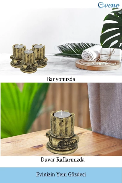 Evene Dekoratif Mumluk Tealight Mumluk Şamdan Mumluk 3 Lü Şamdan Model 39 - Resim 5