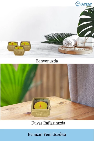 Evene Altın Mumluk Şamdan Tealight Mum Uyumlu Mini Çizgili Çiçekli Model - 4