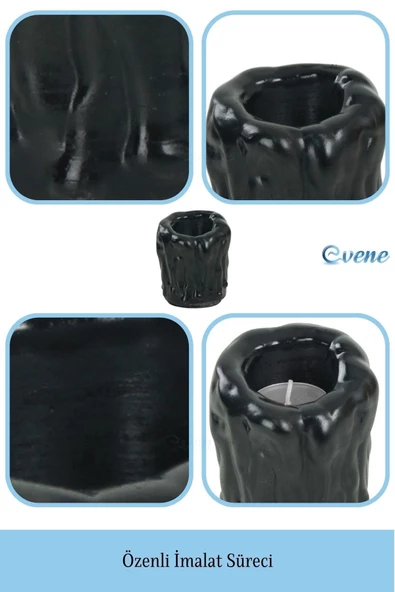 Evene Siyah Mumluk Şamdan Tealight Mum Uyumlu Orta Erimiş Mum Model - 7