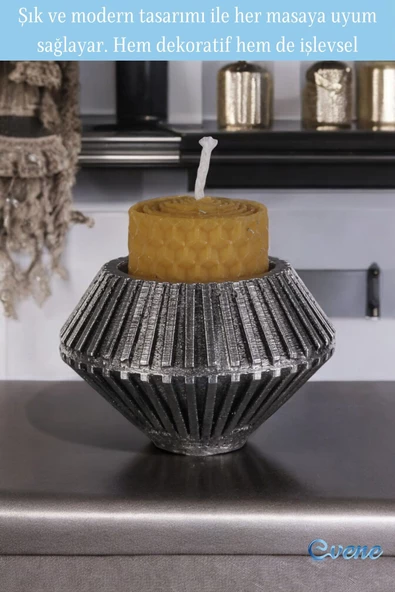 Evene Gümüş Eskitme Mumluk Şamdan Tealight Mum Uyumlu Elmas Çizgili Model - Resim 3