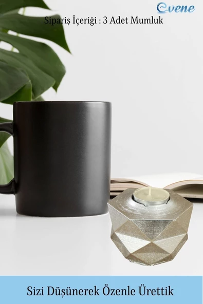 Evene Dekoratif Mumluk Tealight Mumluk Şamdan Mumluk 3 Lü Şamdan Model 34 - Resim 3