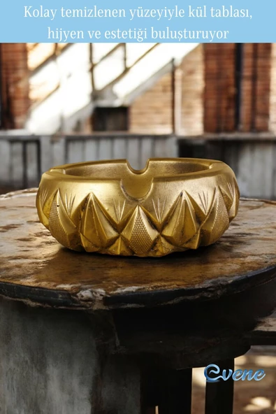 Evene Küllük Altın Eskitme Kül Tablası Dekoratif Küllük Model 3 - Resim 3