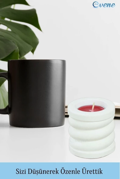 Evene Beyaz Mumluk Şamdan Tealight Ve Ince Mum Uyumlu Spiral Model - Resim 5