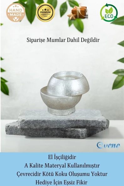 Evene Dekoratif Mumluk Tealight Mumluk Şamdan Mumluk 3 Lü Şamdan Model 25 - Resim 8