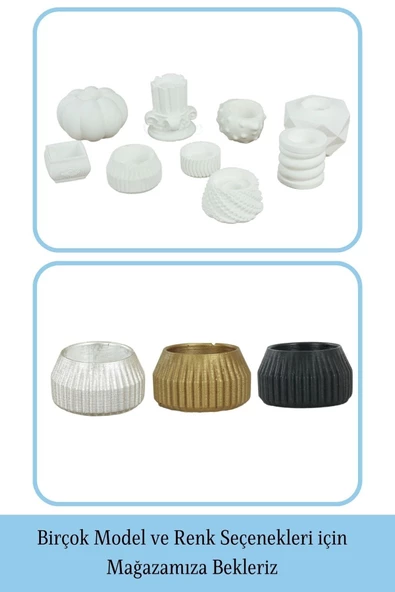 Evene Beyaz Mumluk Şamdan Tealight Mum Uyumlu Çizgili Model - 6