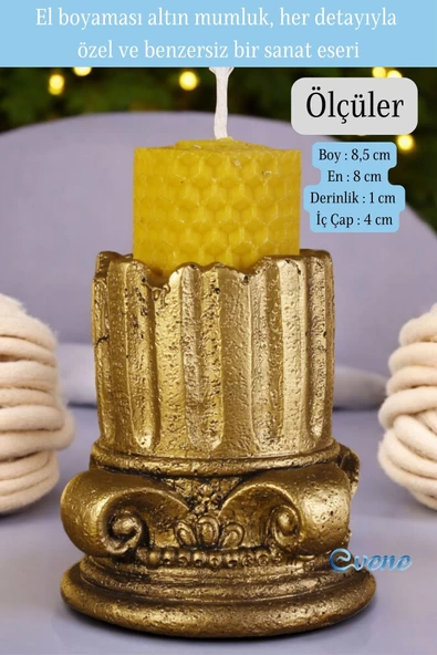 Evene Altın Eskitme Mumluk Şamdan Tealight Mum Uyumlu Tarihi Sütun Model - 2