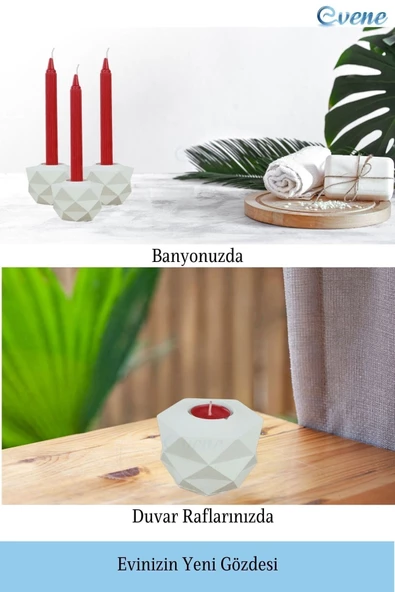 Evene Beyaz Mumluk Şamdan Tealight Ve Ince Mum Uyumlu Prizma Model - Resim 4