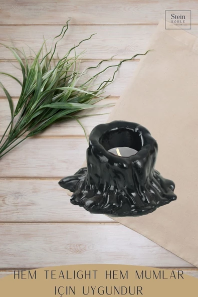 Stein Kohle Şamdanlık Dekoratif Şamdan Mumluk Tealight Mumluk Model 31 - 7