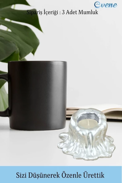 Evene Dekoratif Mumluk Tealight Mumluk Şamdan Mumluk 3 Lü Şamdan Model 43 - Resim 3