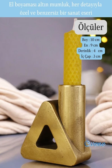 Evene Mumluk Şamdan Ince Mum Uyumlu Altın Eskitme Renk Model 8 - 2