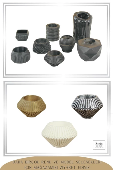 Stein Kohle Şamdanlık Dekoratif Şamdan Mumluk Tealight Mumluk Model 37 - 5