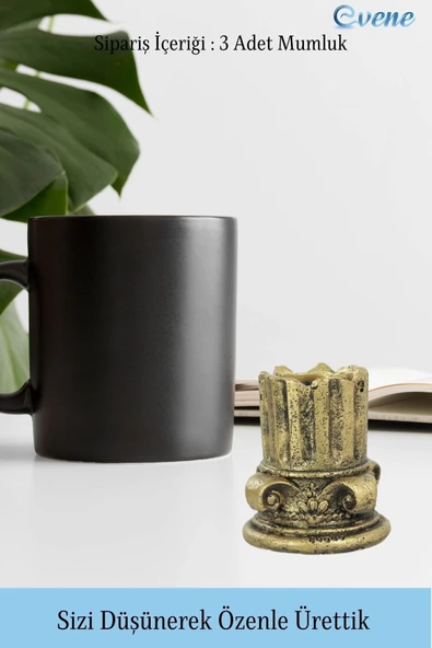 Evene Dekoratif Mumluk Tealight Mumluk Şamdan Mumluk 3 Lü Şamdan Model 39 - Resim 3