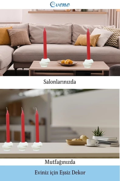 Evene Beyaz Mumluk Şamdan Tealight Ve Ince Mum Uyumlu Kesik Model - 3