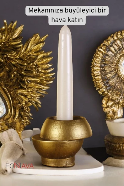 Fonnava Şamdan Mumluk Dekoratif Mumluk Tealight Mumluk Altın Eskitme Renk Model 25 - Resim 2