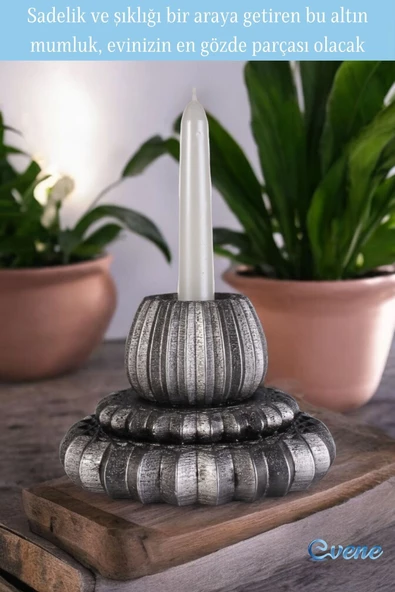 Evene Mumluk Şamdan Ince Mum Uyumlu Gümüş Eskitme Renk Model 1 - Resim 4