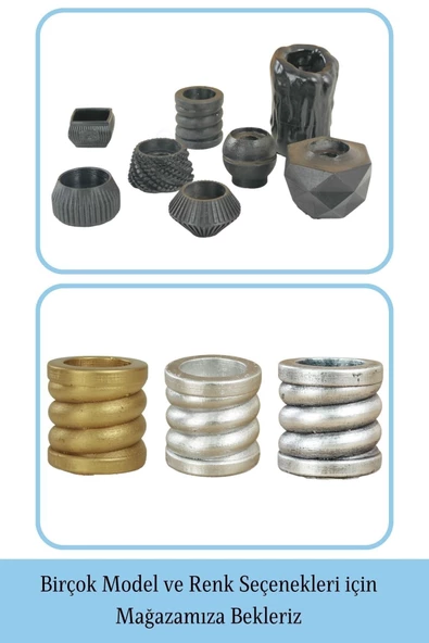 Evene Dekoratif Mumluk Tealight Mumluk Şamdan Mumluk 3 Lü Şamdan Model 27 - Resim 6