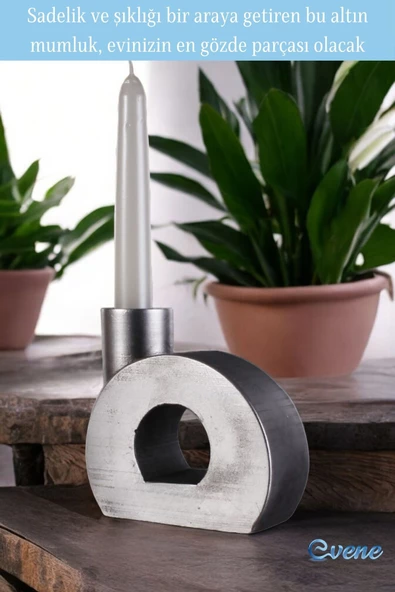 Evene Mumluk Şamdan Ince Mum Uyumlu Gümüş Eskitme Renk Model 9 - Resim 4