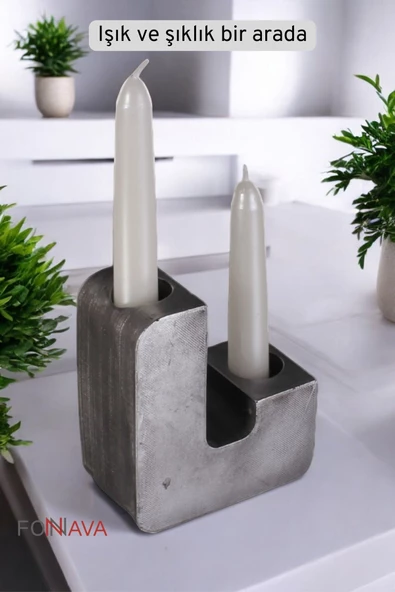 Fonnava Şamdan Mumluk Dekoratif Mumluk Tealight Mumluk Gümüş Eskitme Renk Model 12 - Resim 3