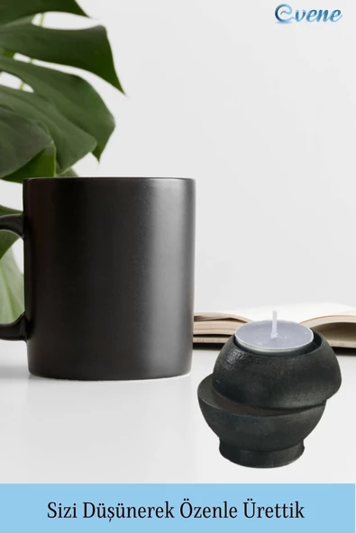 Evene Siyah Mumluk Şamdan Tealight Ve Ince Mum Uyumlu Kesik Model - 5