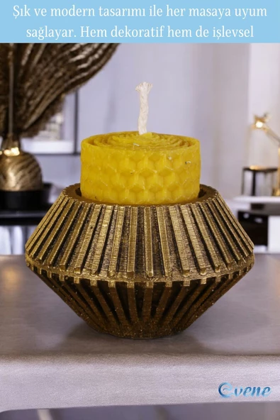 Evene Altın Eskitme Mumluk Şamdan Tealight Mum Uyumlu Elmas Çizgili Model - 3