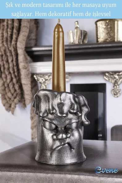 Evene Mumluk Şamdan Ince Mum Uyumlu Gümüş Eskitme Renk Model 4 - Resim 3