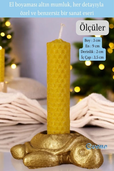 Evene Mumluk Şamdan Ince Mum Uyumlu Altın Renk Model 41 - 2