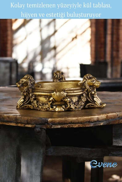 Evene Küllük Altın Eskitme Kül Tablası Dekoratif Küllük Model 7 - Resim 3