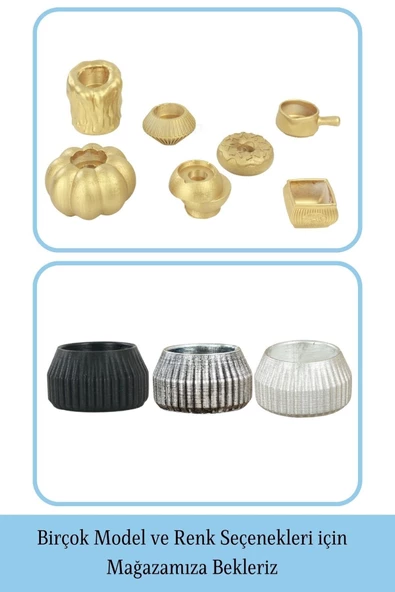 Evene Dekoratif Mumluk Tealight Mumluk Şamdan Mumluk 3 Lü Şamdan Model 38 - Resim 6