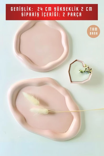 tambana Pembe Sunumluk Takı Tabağı Dekoratif Tepsi Obje Seti 2 Parça Model 1002 - Resim 3