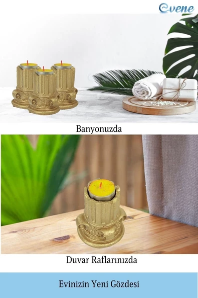 Evene Dekoratif Mumluk Tealight Mumluk Şamdan Mumluk 3 Lü Şamdan Model 39 - Resim 5