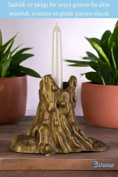 Evene Mumluk Şamdan Ince Mum Uyumlu Altın Eskitme Renk Model 2 - 4