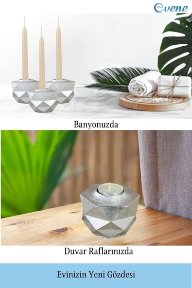 Evene Gümüş Mumluk Şamdan Tealight Ve Ince Mum Uyumlu Prizma Model - 4