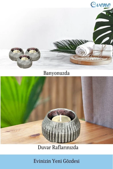 Evene Dekoratif Mumluk Tealight Mumluk Şamdan Mumluk 3 Lü Şamdan Model 38 - Resim 5
