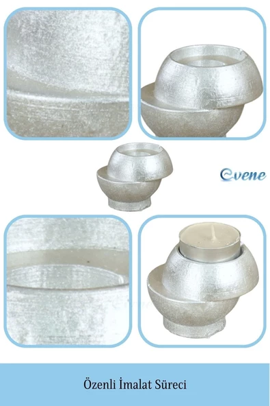 Evene Gümüş Mumluk Şamdan Tealight Ve Ince Mum Uyumlu Kesik Model - Resim 7
