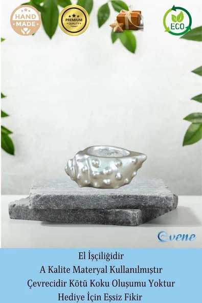 Evene Gümüş Mumluk Şamdan Tealight Mum Uyumlu Deniz Kabuğu Model - Resim 8
