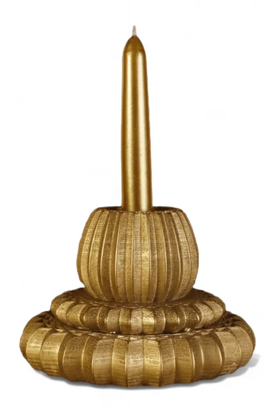 Evene Mumluk Şamdan Ince Mum Uyumlu Altın Renk Model 1 ürün görseli 1