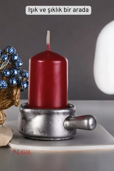 Fonnava Şamdan Mumluk Dekoratif Mumluk Tealight Mumluk Gümüş Eskitme Renk Model 24 - Resim 3