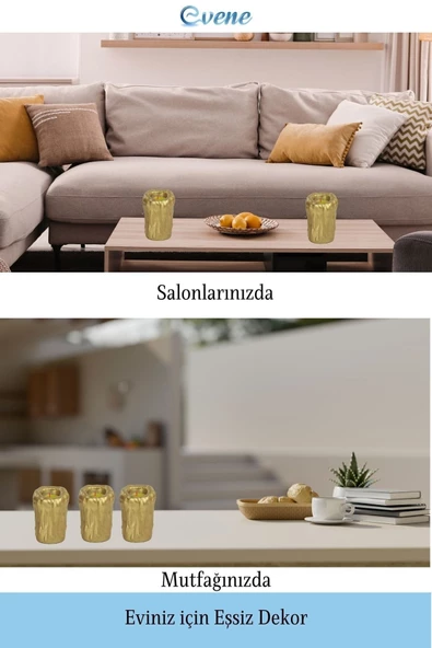 Evene Altın Mumluk Şamdan Tealight Mum Uyumlu Büyük Erimiş Mum Model - 3