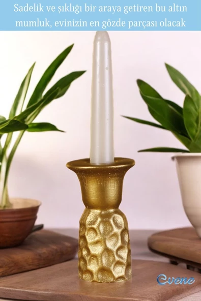 Evene Mumluk Şamdan Ince Mum Uyumlu Altın Renk Model 44 - 4