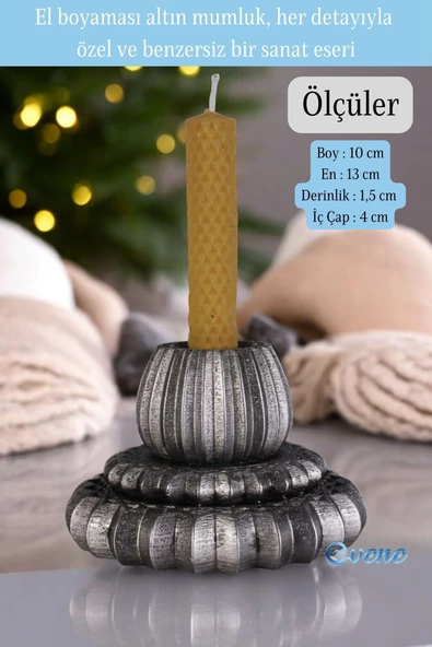Evene Mumluk Şamdan Ince Mum Uyumlu Gümüş Eskitme Renk Model 1 - Resim 2