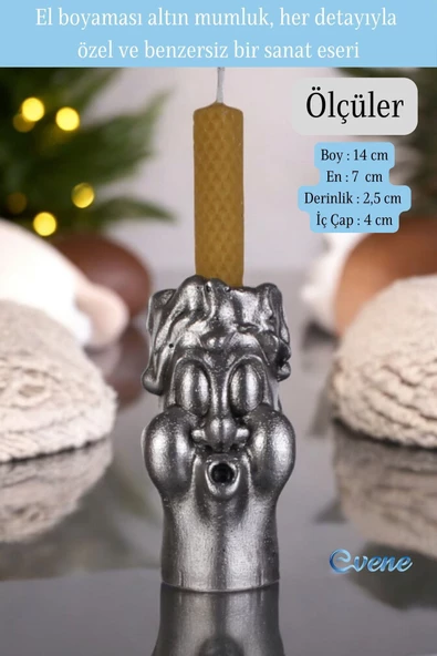 Evene Mumluk Şamdan Ince Mum Uyumlu Gümüş Eskitme Renk Model 3 - 2