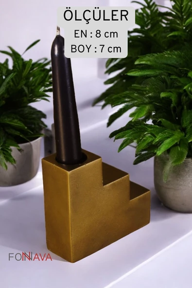 Fonnava Şamdan Mumluk Dekoratif Mumluk Tealight Mumluk Altın Eskitme Renk Model 18 - Resim 5