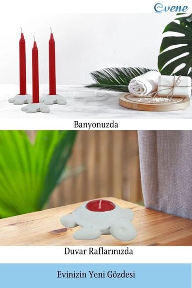 Evene Beyaz Mumluk Şamdan Tealight Ve Ince Mum Uyumlu Kaplumbağa Model - 4