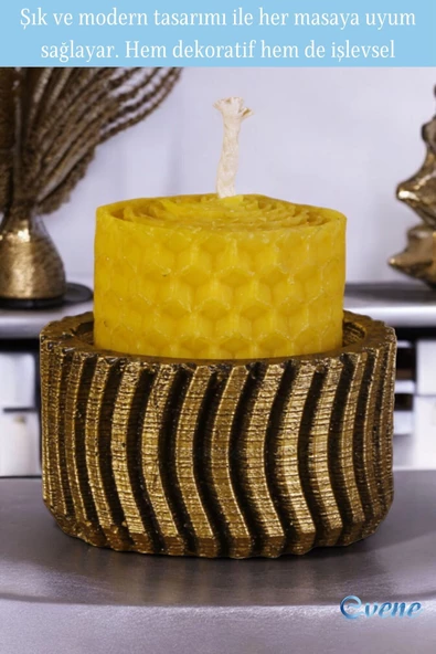 Evene Altın Eskitme Mumluk Şamdan Tealight Mum Uyumlu Tekerlek Model - Resim 3